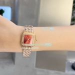 Copy Cartier Panthere De Red Dial Rose Gold Diamond Watch